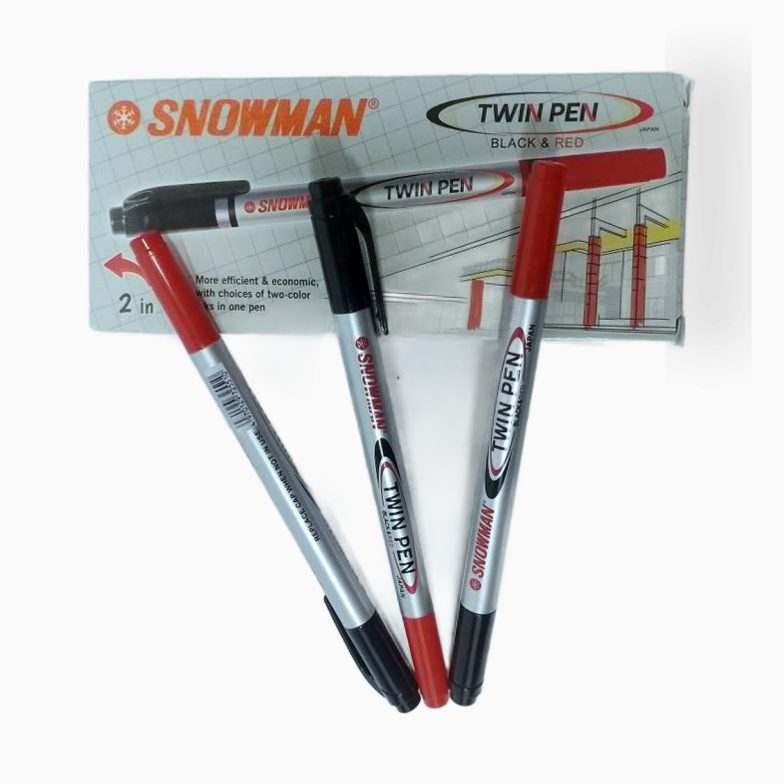 Twin Pen Snowman Hitam & Merah